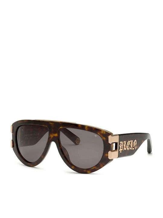 Philipp Plein Men's Sunglasses with Brown Tartaruga Horn-Rimmed Frame and Grey Lenses