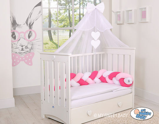 My Sweet Baby Crib Bumpers Braided Inside White, Pink, Dark Pink