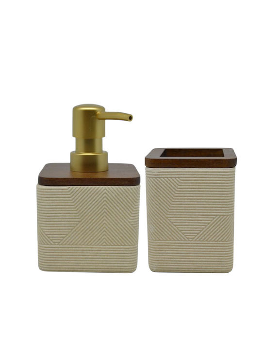 Felhome Set Accesorii Baie Din Poliester 2 Piese Bej