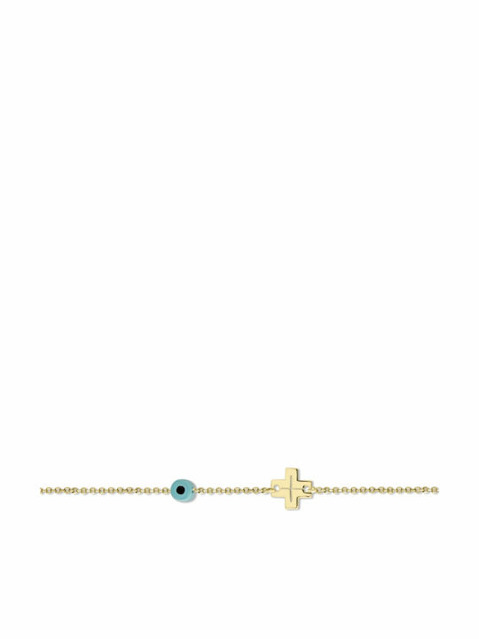 Ekan Kids Bracelet from Gold 14K with Σταυρό & Evil Eye