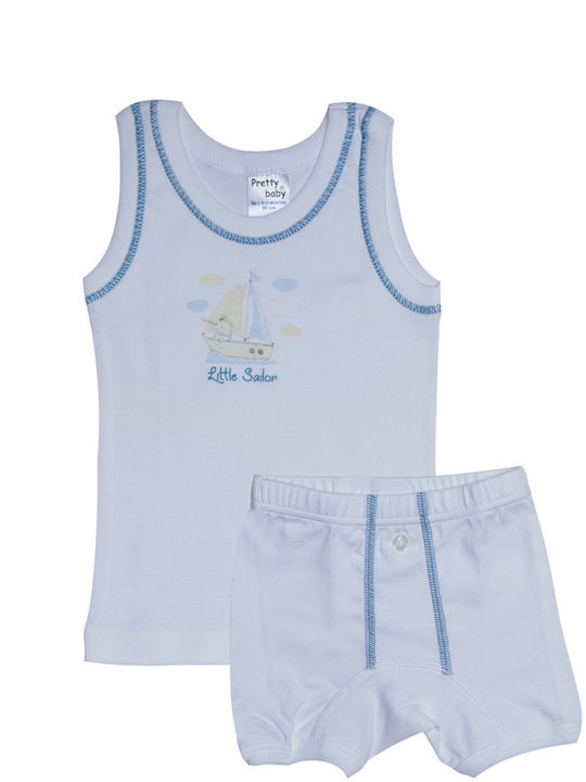 Pretty Baby Σετ Παιδικά Φανελάκια Λευκό/Μπλε 2τμχ