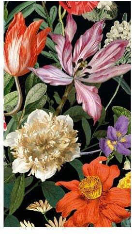 Guest Dutch Floral Black Napkins 10.8x19.8cm Caspari 15 Pieces