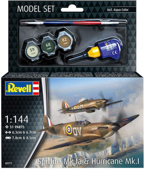 Revell Modellset Flugzeug Spitfire Mk.ia Hurricane Mk.i Maßstab 1:144 Rev63771