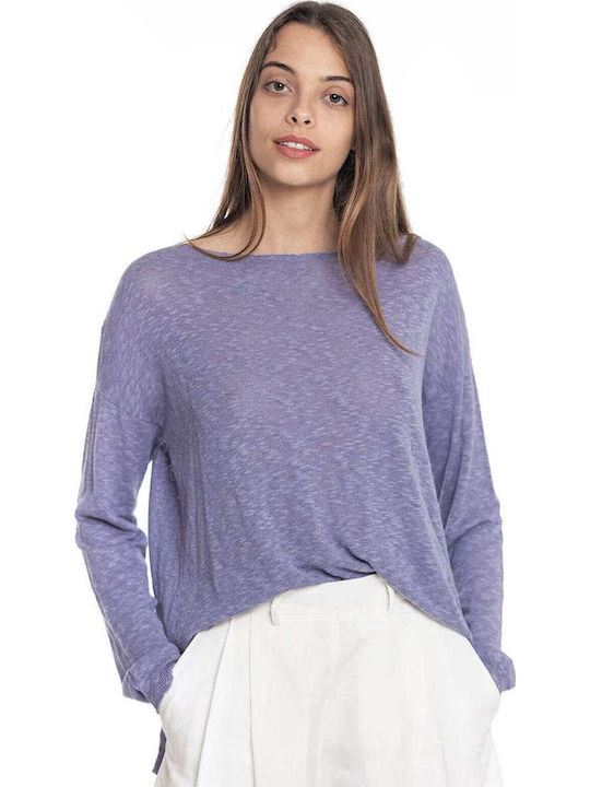 Damen Bluse Baumwolle Langärmelig Blue