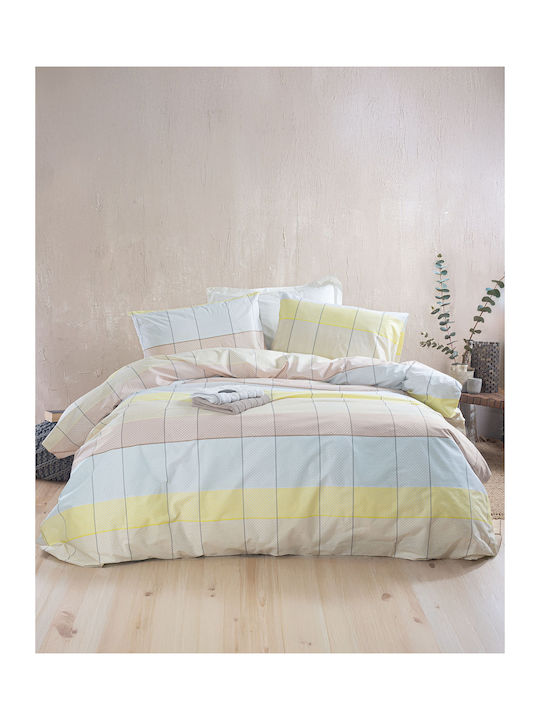 Rythmos Sheet Set with 2 Pillowcases Super-Double with Elastic 160x260+25cm. Colette Yellow, Light Blue 3pcs