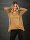 Women's Blouse Long Sleeve with V Neckline Beige