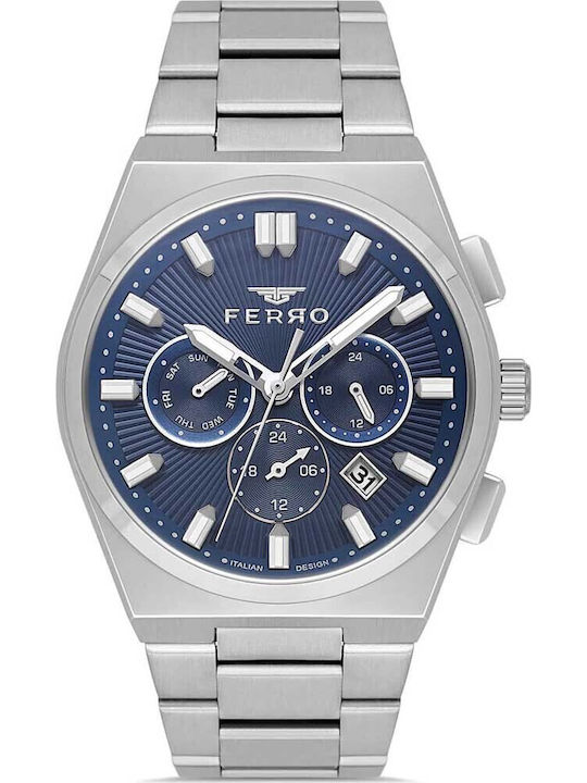 Ferro Women's Watch 42mm Chronograph Battery with Silver Stainless Steel Bracelet