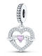 Silver Heart Charm with Pink Zircon