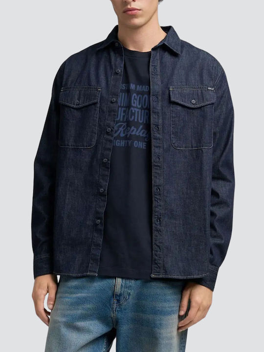 Long-sleeved Denim Shirt Dark Blue Denim