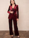 Cuca Women's Velvet Waisted Blazer Bordeaux