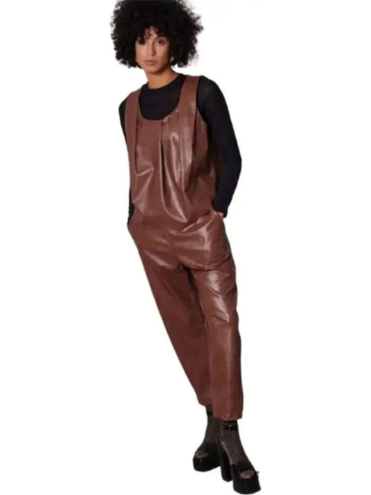 Women's Fabric Trousers with Elastic Carrot Fit Brown
