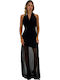 Sommer Maxi Abendkleid mit Tüll & Transparenz Schwarz