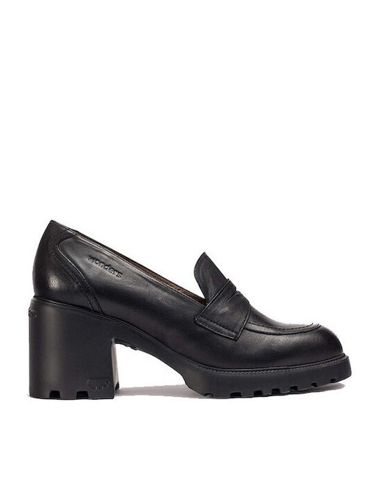 Leder Loafer Pumps mit Mittelhohem Absatz Schwarz
