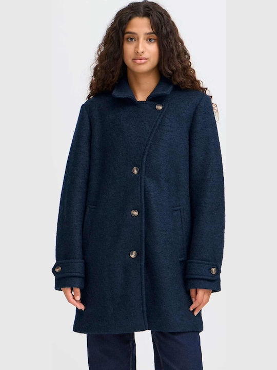 ICHI Wolle Damen Dark Navy Mantel