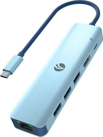 VCOM 6-in-1 USB-C Docking Station with HDMI 4K PD Ethernet Blue