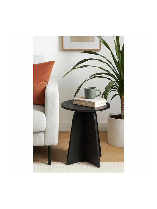 Round Black Wooden Side Coffee Table W40xL40xH50cm