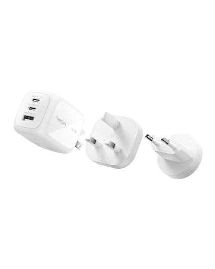 Belkin 3-port Usb C Charger 70w Gan Charger Including Plugs Usa Uk Eu 2 Usb-c Ports 1 Usb-a Port Fast Charger Macbook Iphone Ipad Pro Samsung Galaxy Pixel Etc – White