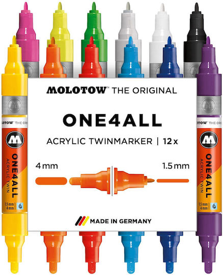 Molotow One4all Markere Acrilice Asortate 1,5 mm Set 12 buc.
