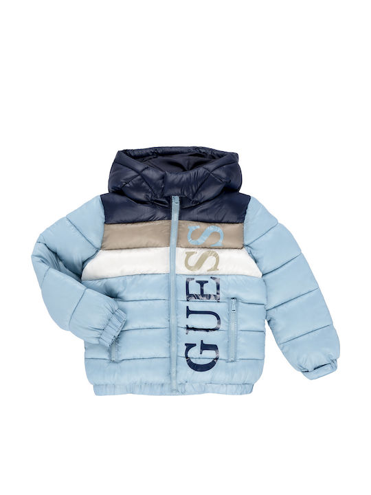Guess Kids' Quilted Jacket with Hood Blue