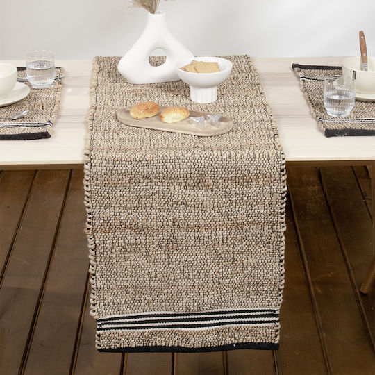 Nima Runner Cotton Ray Beige, Black 45x150cm