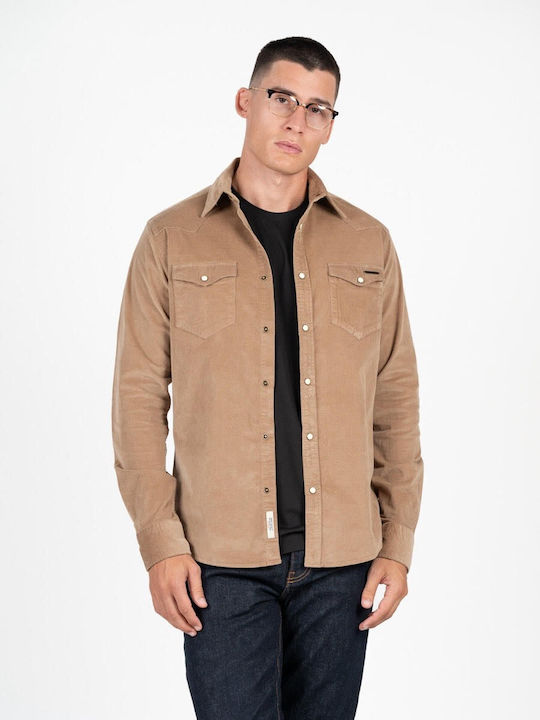 Long Sleeve Corduroy Shirt in Regular Fit Camel