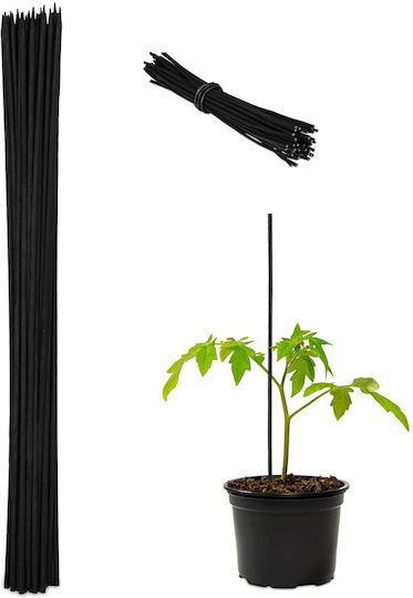 Relaxdays Plant Stakes Set 50 Bamboo Iron Climbing Support Tomatoes Etc Stabilization Ø 6mm Black