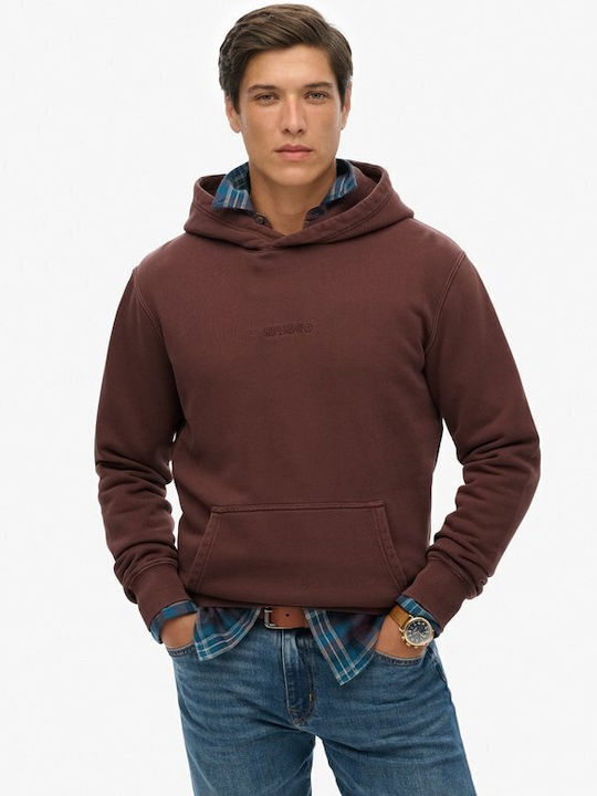 Superdry Micro Φούτερ με Κουκούλα Καφέ