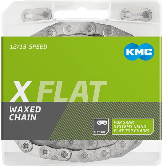 Bicycle Chain Kmc Bicycle Chain Flat Top 126 Links 12-Speed 13-Speed X Bridge Waxed Compatible Sram Axs & Transmission Silver