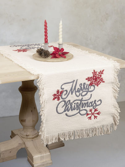 Nima Charm Christmas Tablecloth Runner Fabric Beige L150xW45cm.