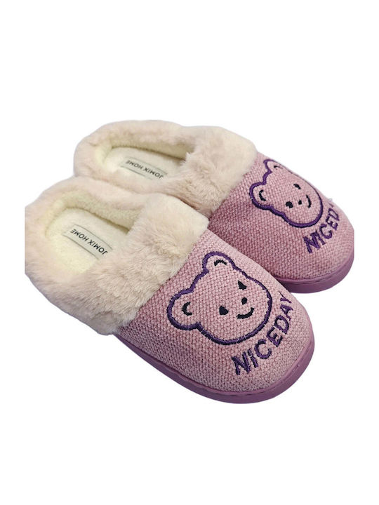 Ustyle Winter Damen Hausschuhe mit Fell Rosa
