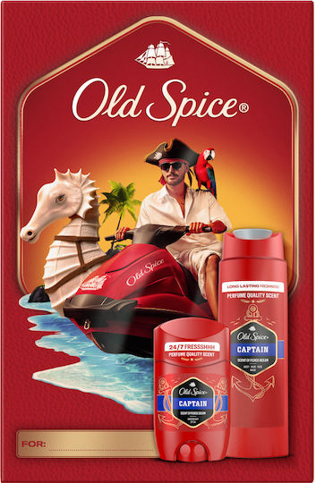 Old Spice Captain Σετ Δώρου Για Άνδρες Με Αποσμητικό Στικ Και Αφρόλουτρο Captain, 24ωρη Φρεσκάδα για Καθημερινή Χρήση, Άρωμα με Ποιοτική Μυρωδιά Που Διαρκεί