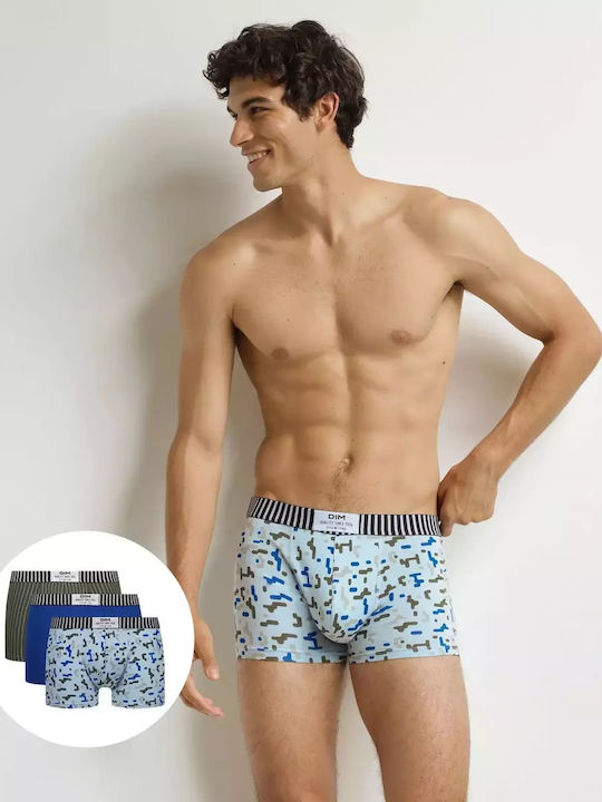 Dim Ανδρικά Μποξεράκια Χακί, Σιέλ με Σχέδια 3Pack