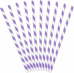 Καλαμάκια Χάρτινα Λιλά Ριγέ 10τμχ 19,5cm Spp1-004 Bal-spp1-004