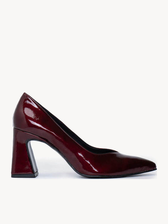 Bordeaux Lackleder Pumps Mit Quadratischem Absatz