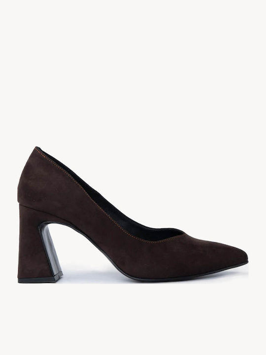 Brown Suede Heels Square Heel