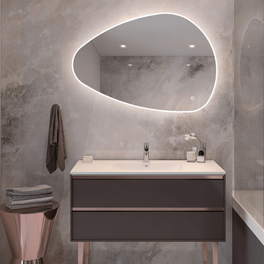 Zambelis Lights 25385 Asymmetric Wall Mirror White Frame with LED Lighting 55x80cm Zambelis Lights 25385 Asymmetric Wall Mirror White Frame with LED Lighting 55x80cm