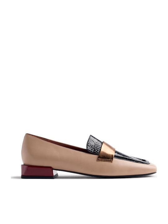 Gioseppo Leather Women's Loafers in Beige Color