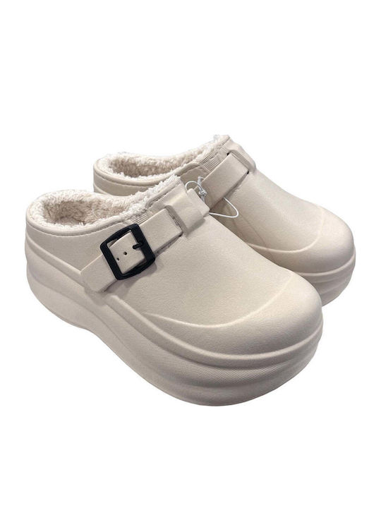 Ustyle Winter Damen Hausschuhe mit Fell Beige