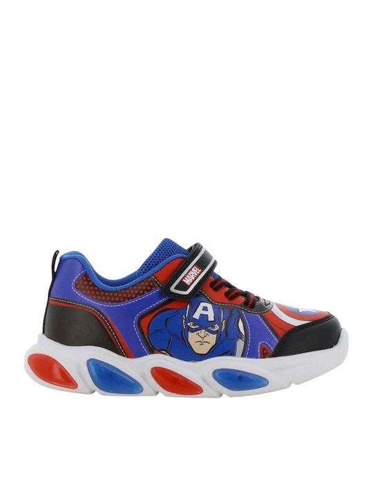 Παιδικά Sneakers Ανατομικά με Σκρατς & Φωτάκια Μπλε
