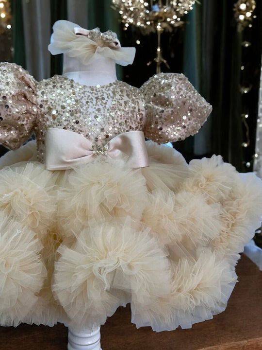 Children's Dress Short Sleeve with Sequins Gold