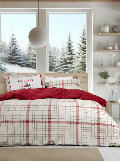 Nima Sheet Sets Single Flannel with Elastic 100x200+32cm. Home Bliss Red, Beige 3pcs