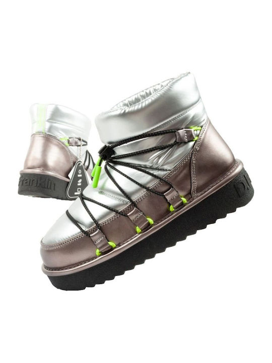 Synthetic Leather Snow Boots with Fur Silver