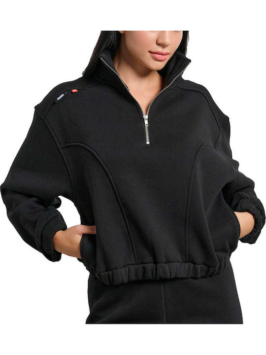 Cropped Women's Sweatshirt Jacket Hooded Black