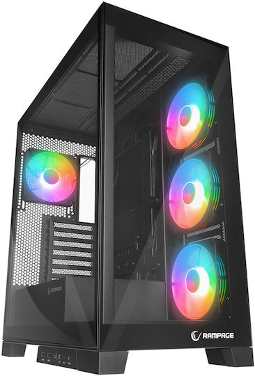 Rampage Hydra V2 Gaming Midi Tower Computer Case with Side Window Black