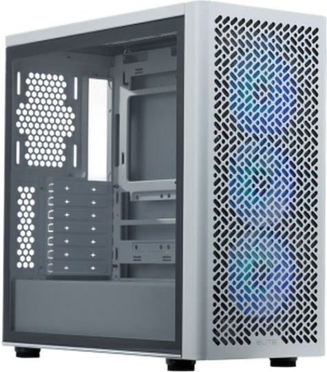 CoolerMaster Elite 502 Gaming Midi Tower Κουτί Υπολογιστή με Πλαϊνό Παράθυρο Λευκό