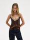 Damen Bluse Satin mit Trägern Brown