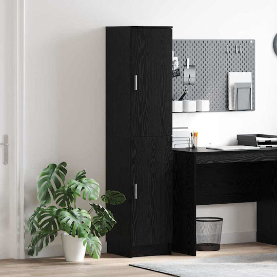 Standvitrine fürs Wohnzimmer aus Spanplatte in Schwarz und Eiche 35x39x168 cm