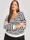 Women's Long Sleeve Sweater with V Neckline Striped Black