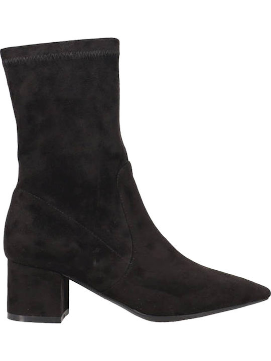 Suede Women's Ankle Boots with Medium Heel Black