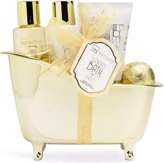 IDC Institute Gold Bath Tube Set Vanilla & Sandalwood Skin Care Set for Body Cleaning 5pcs